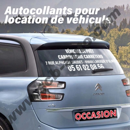 ☞ Plv Auto Autocollants Vo et Signatures Lunette Arrière Prêt et Location Véhicule