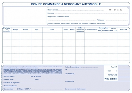 ☞ Bon de Commande à Marchand Certificat de Vente à Négociant Auto Plv Auto 