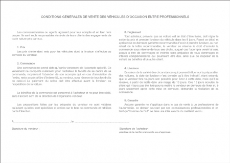 ☞ Bon de Commande à Marchand Certificat de Vente à Négociant Auto Plv Auto 