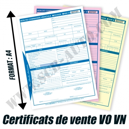 Bon de Commande Véhicule Occasion Certificat de Vente Bon de Commande Vo Vn