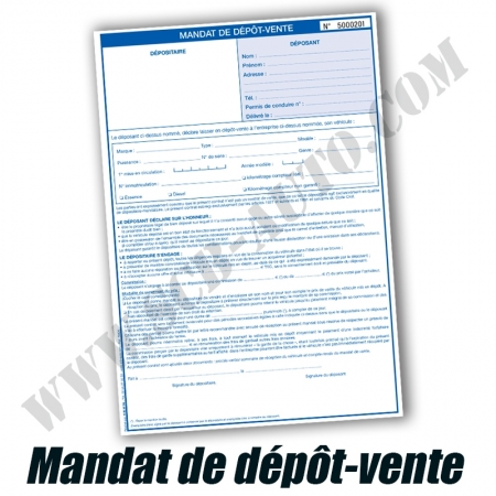 ☞ Mandat de dépôt-vente Vo Mandat Depot vente Vehicule Signalétique Auto
