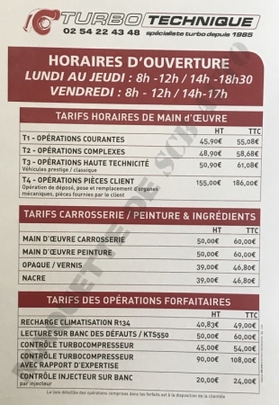 Plv Auto à -30% Panneau Horaires d'Ouverture: Tarifs des Prestations et Taux dépannage