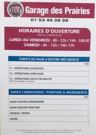 Plv Auto à -30% Panneau Horaires d'Ouverture: Tarifs des Prestations et Taux dépannage