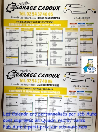  Plv Auto Calendriers A4 Pub Auto Personnalisée Calendrier à son nom garage