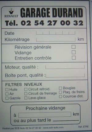  Etiquettes de Vidanges Fiche de Révision du Vo Etiquettes Réparation + Pochette Pvc