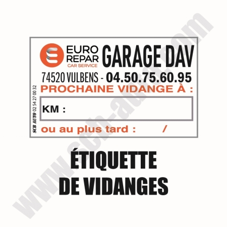  Etiquettes de Vidange à mon Nom Adhésif Vidange Autocollant Etiquettes Garage